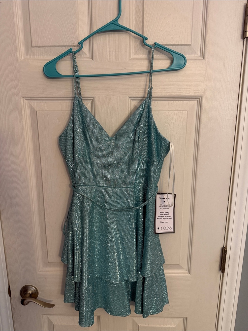 Macy's Sparkling Teal Layered Spaghetti-Strap Slip Dress